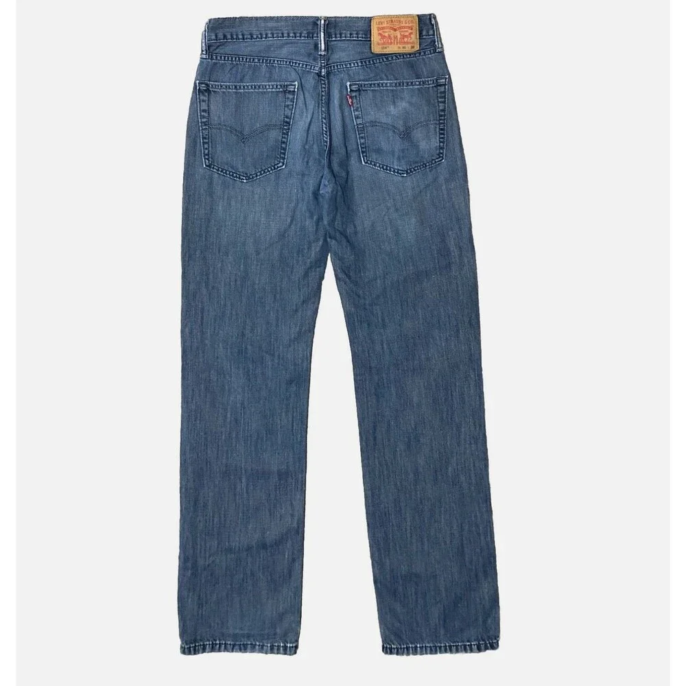 Levis 514 Blue Jeans Mens 30x32 Slim Straight Distressed Denim Red Tab Wash